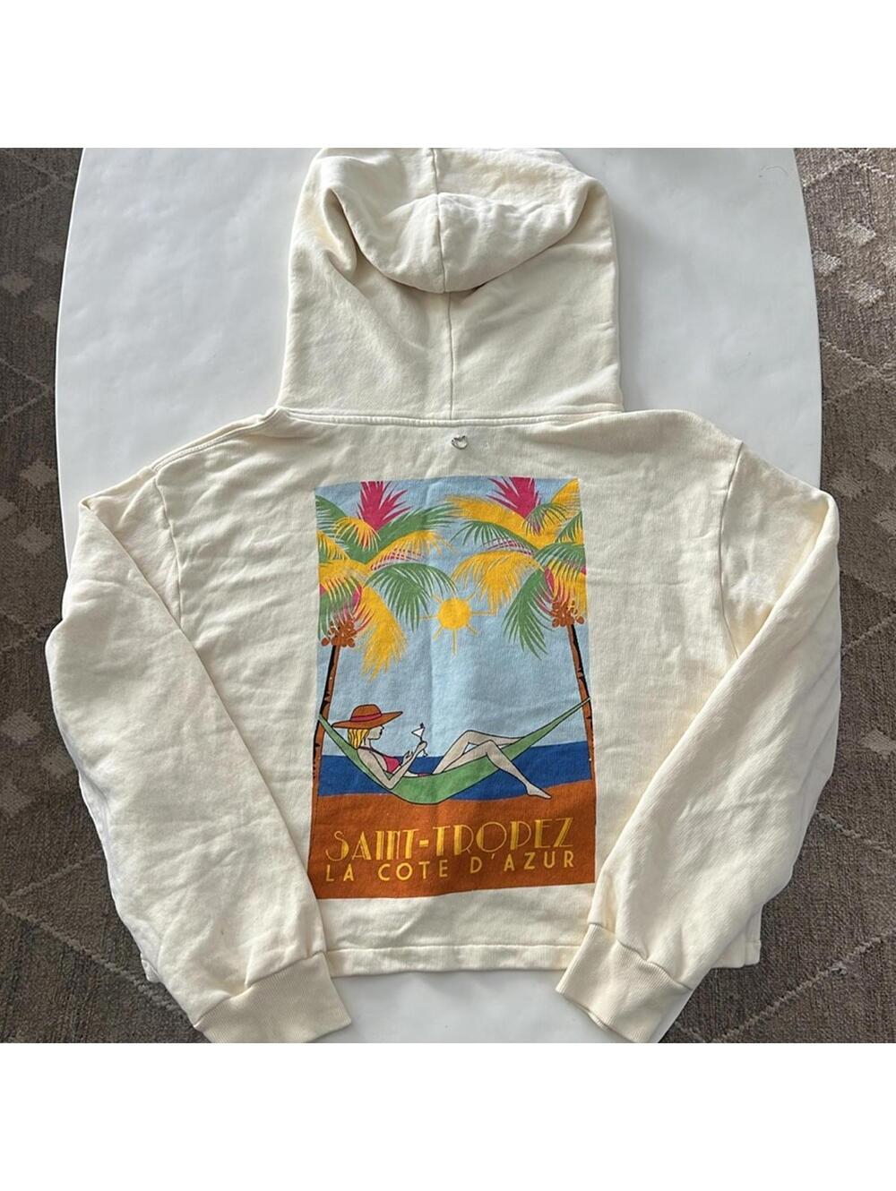 Rosa Cha St. Tropez Cream Graphic Boxy Sweatshirt Hoodie Size Medium - Picture 2 of 7
